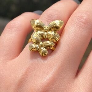 Double Butterfly 14k Gold Plated Ring